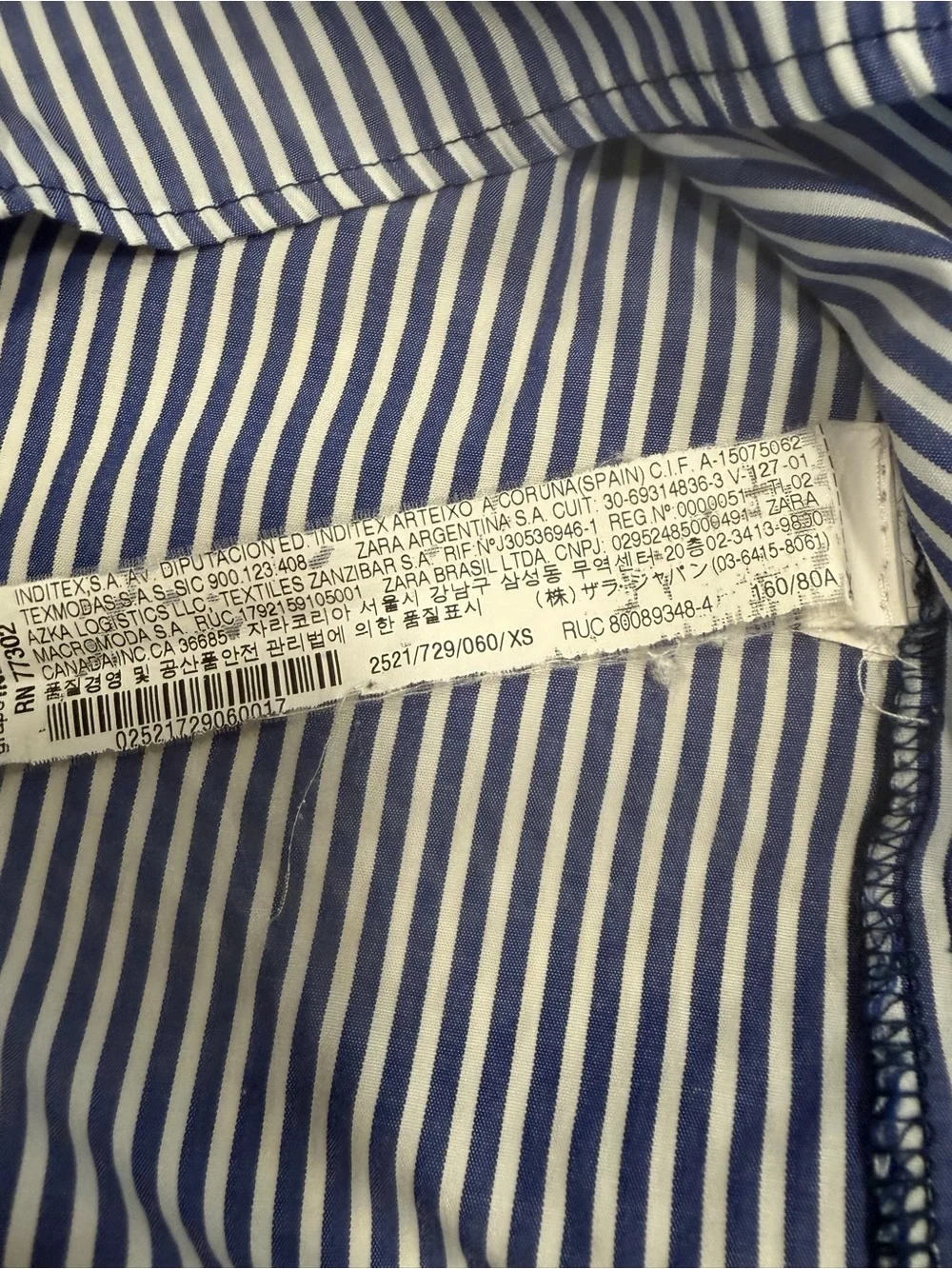 Zara Blue and White Striped Off-Shoulder Blouse